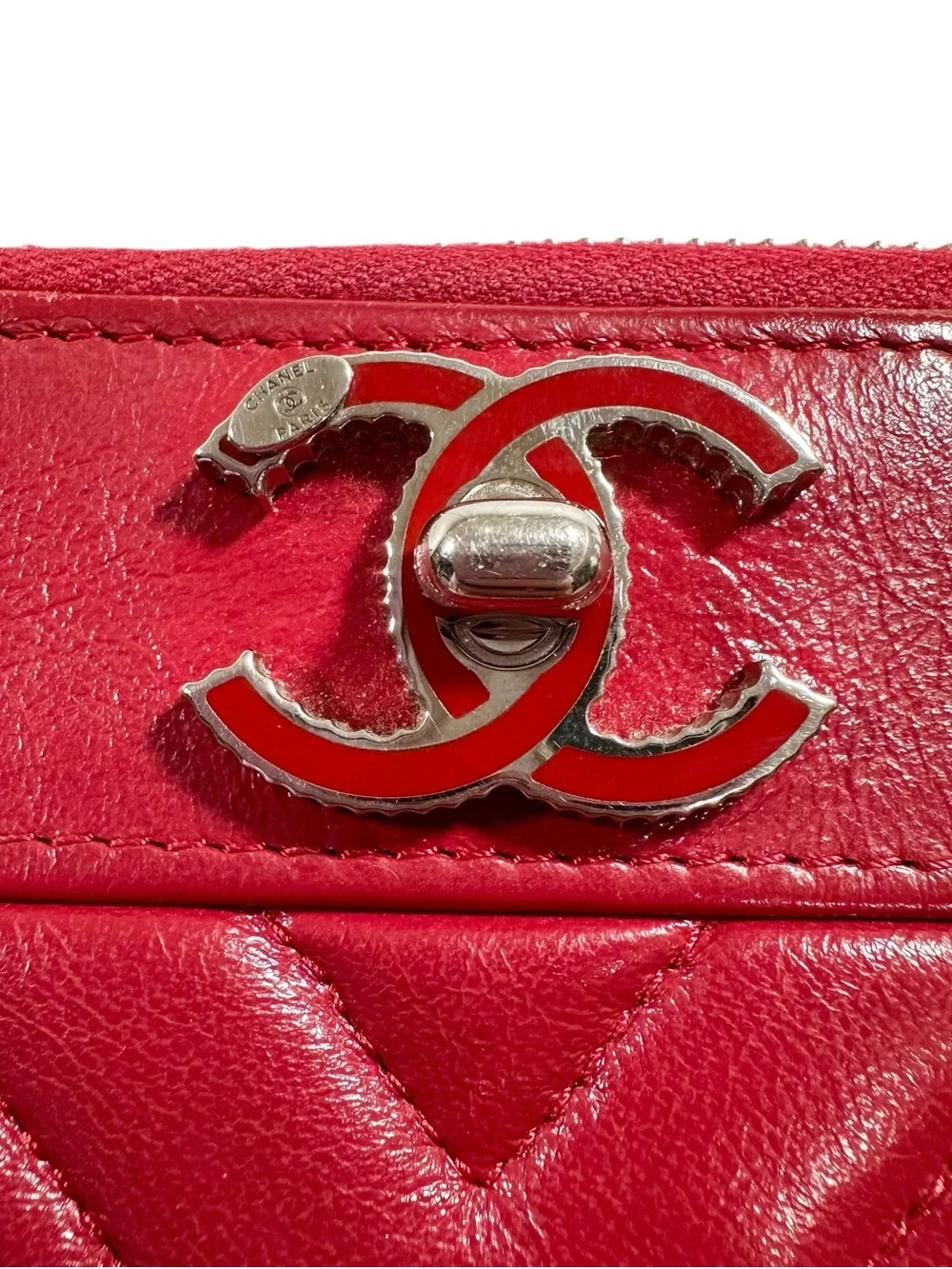 Chanel Mademoiselle Chevron Red Lambskin Leather Zip Around Zippy Large Wallet